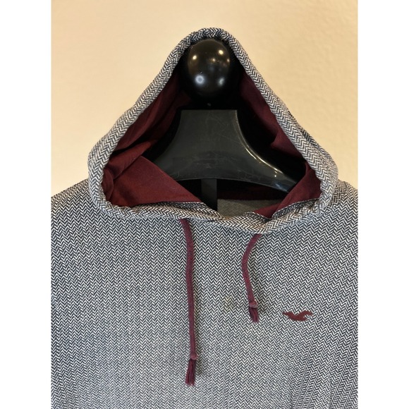 Hollister Mens Hoodie Gray Herringbone Pocket Hooded Sweatshirt Size M - Picture 3 of 4
